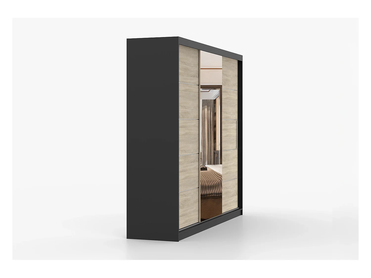 Armoire Olympe 233 cm avec miroir - Noir - Chêne