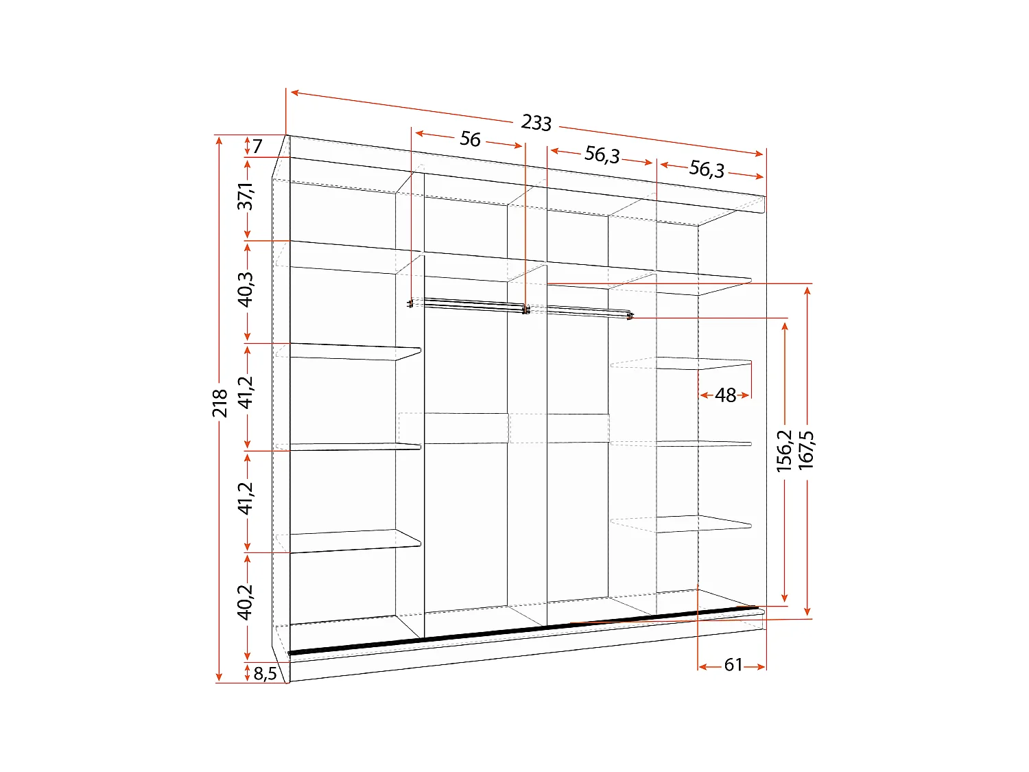 Armoire Olympe 233 cm avec miroir - Noir - Chêne
