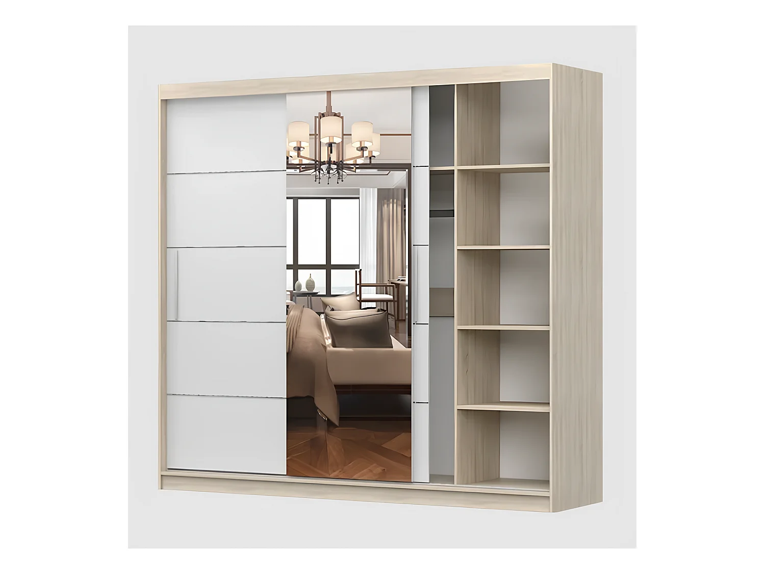 Armoire Olympe 233 cm avec miroir - Noir - Chêne