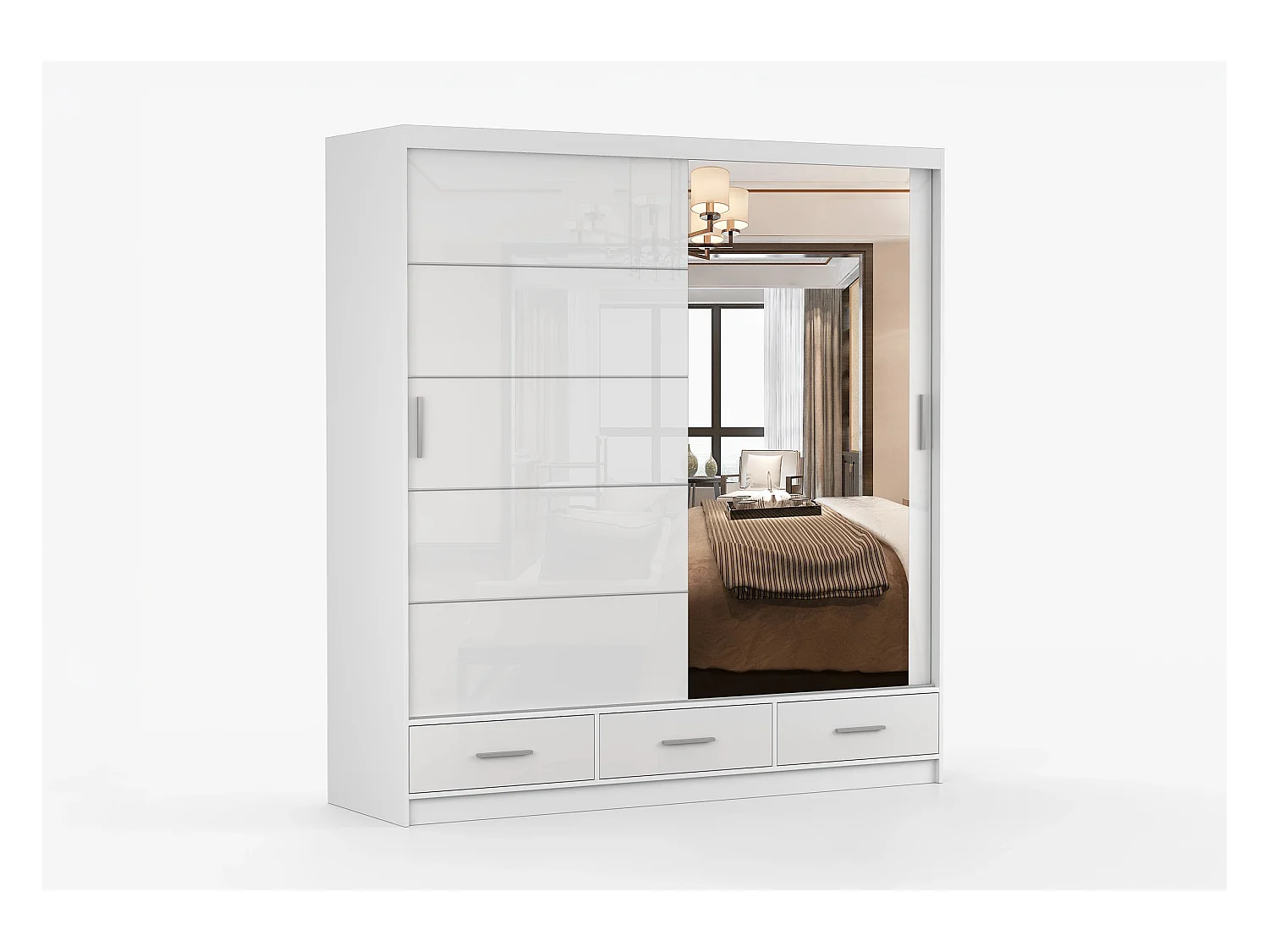 Armoire Sylar 203 cm avec miroir - Blanc
