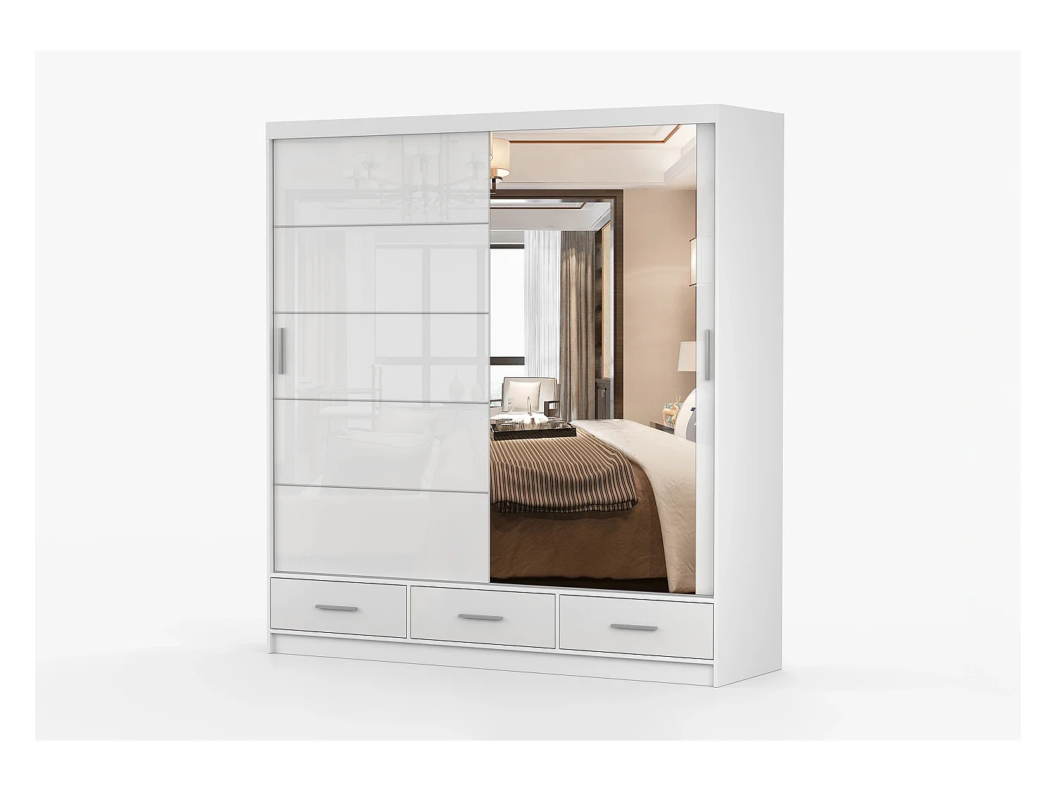 Armoire Sylar 203 cm avec miroir - Blanc