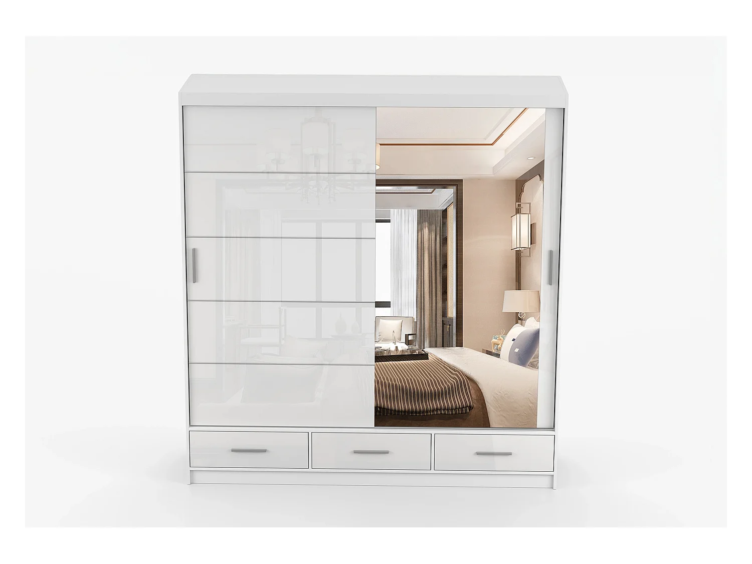 Armoire Sylar 203 cm avec miroir - Blanc