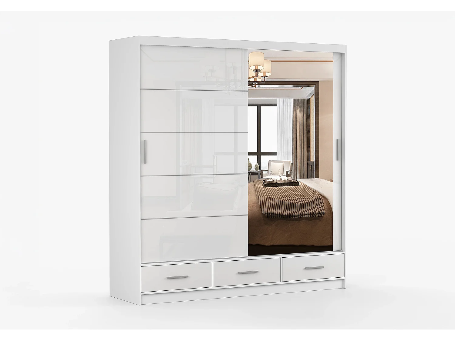 Armoire Sylar 203 cm avec miroir - Blanc