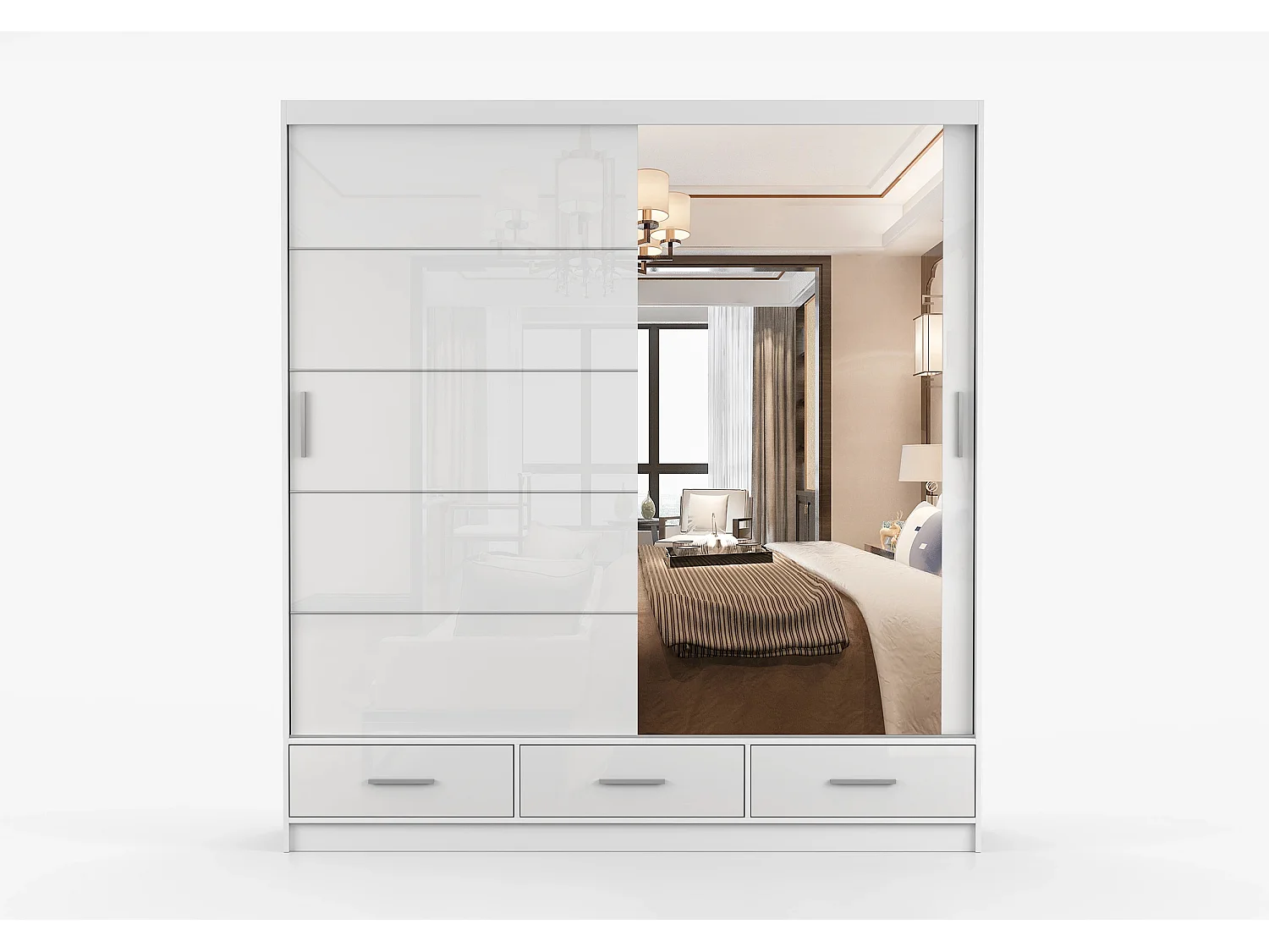 Armoire Sylar 203 cm avec miroir - Blanc