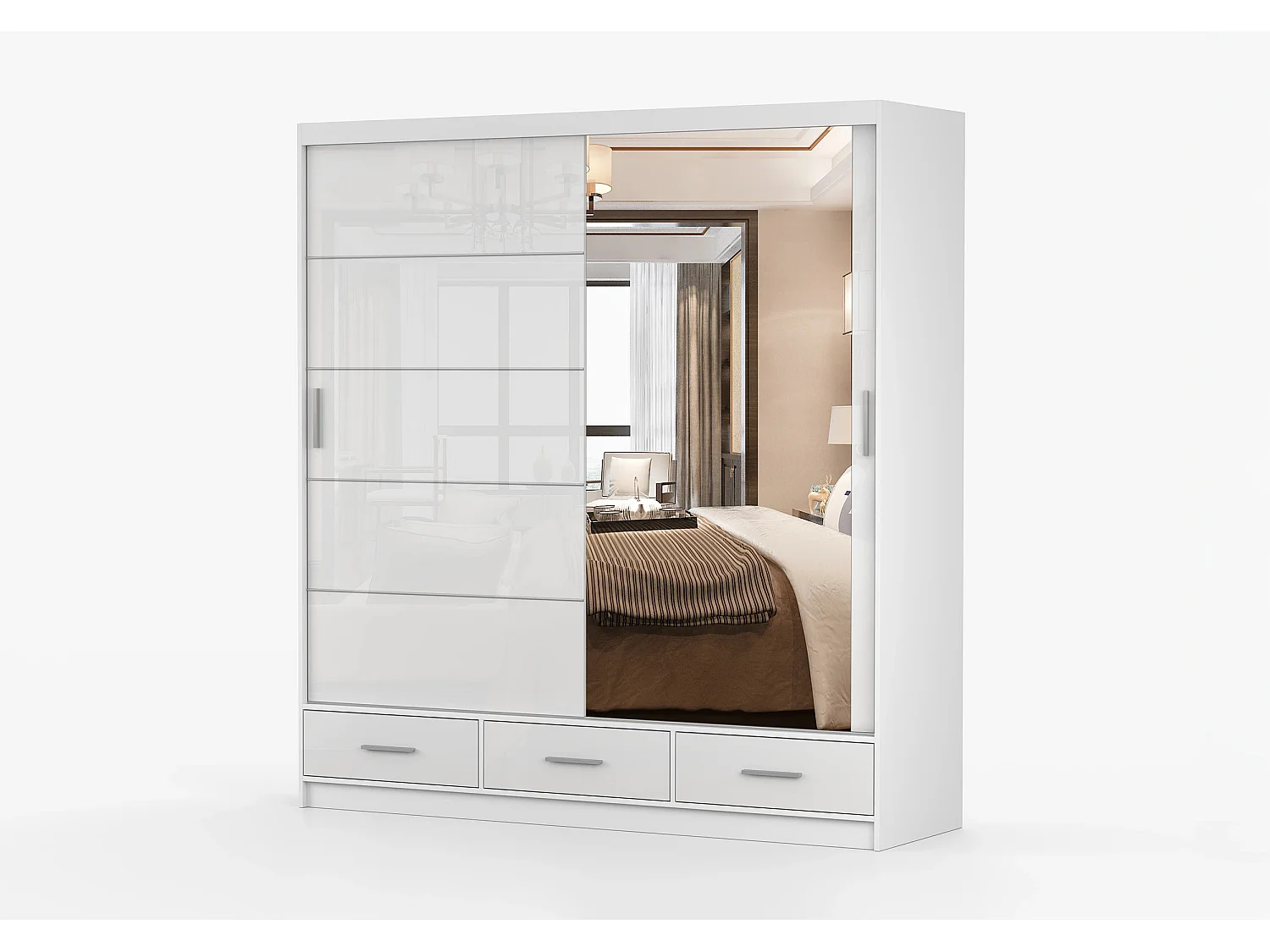 Armoire Sylar 203 cm avec miroir - Blanc
