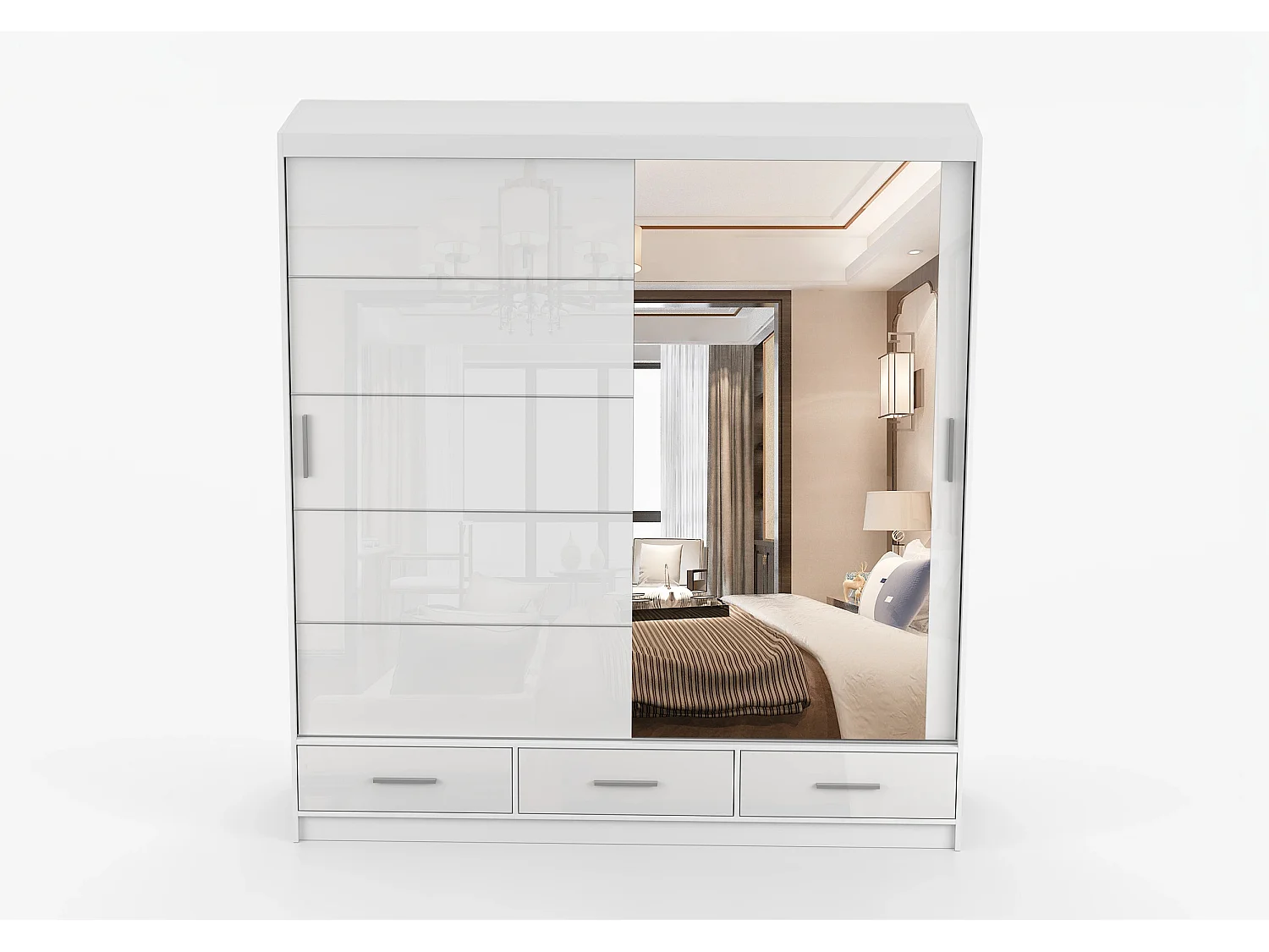 Armoire Sylar 203 cm avec miroir - Blanc