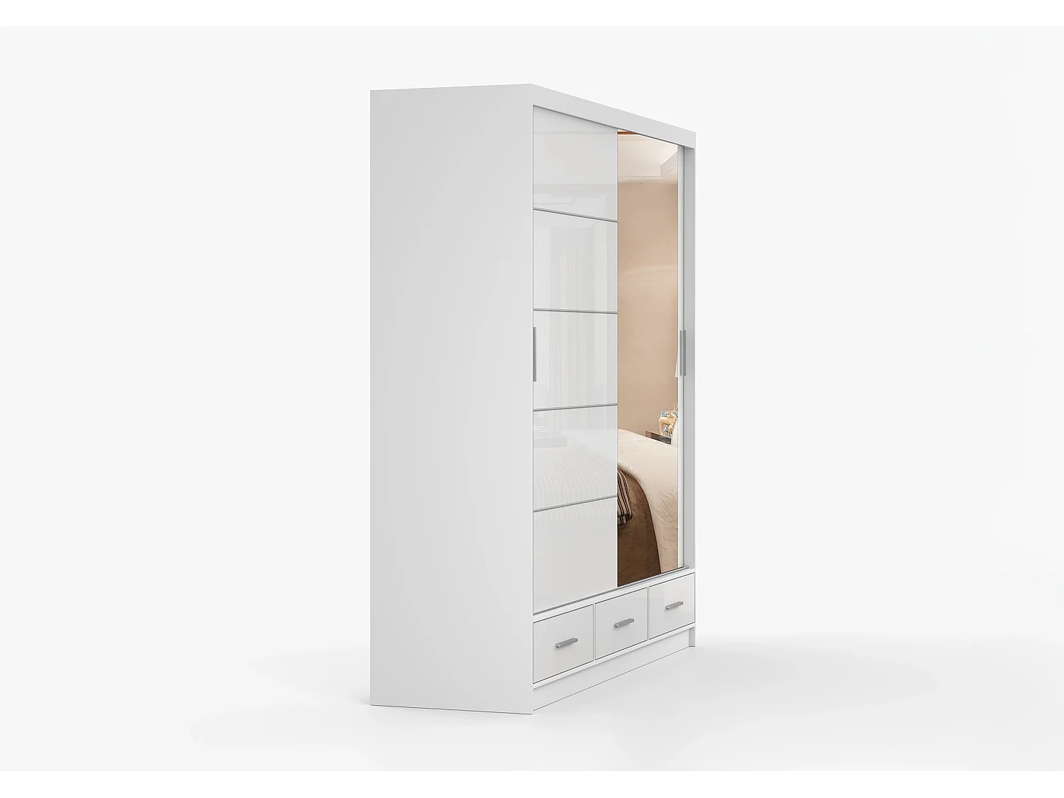 Armoire Sylar 203 cm avec miroir - Blanc