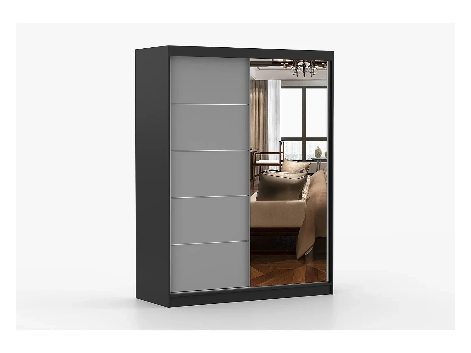 Armoire Vaiana 150 cm avec miroir - Noir - Gris