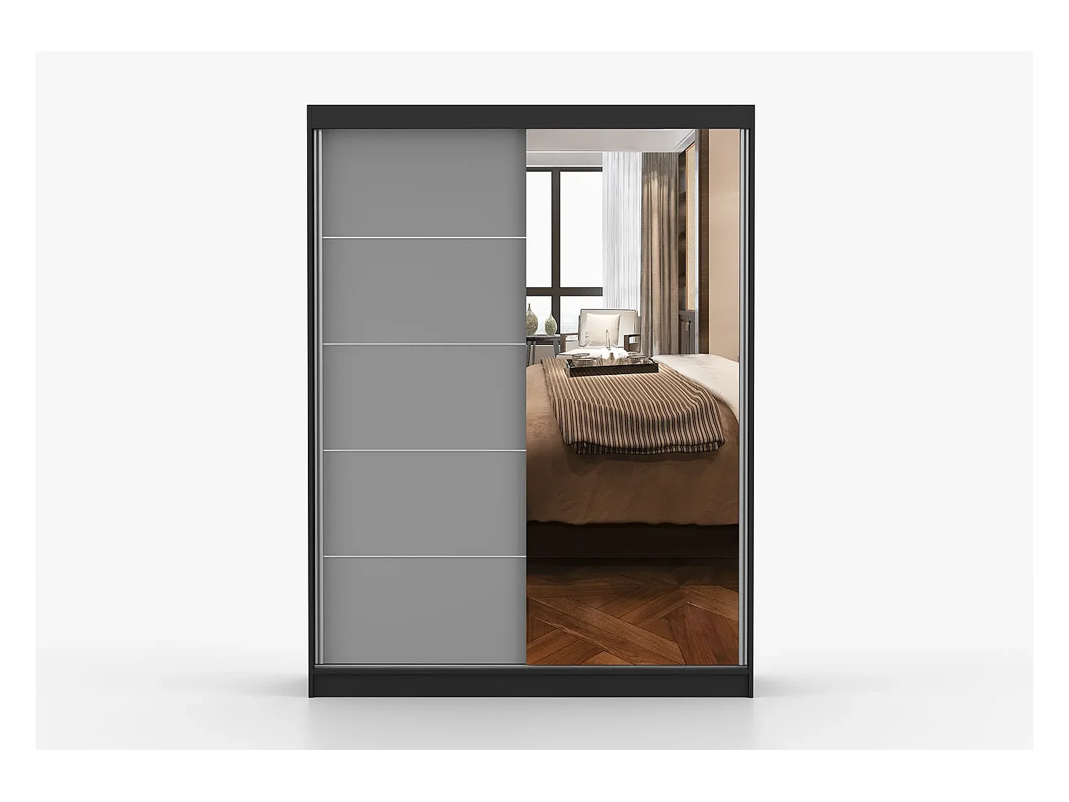 Armoire Vaiana 150 cm avec miroir - Noir - Gris