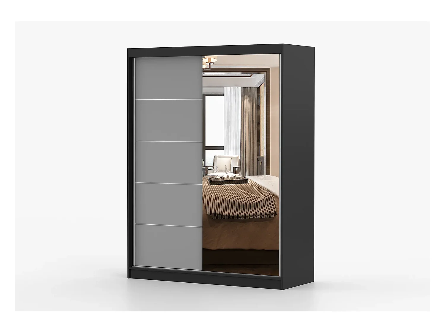 Armoire Vaiana 150 cm avec miroir - Noir - Gris