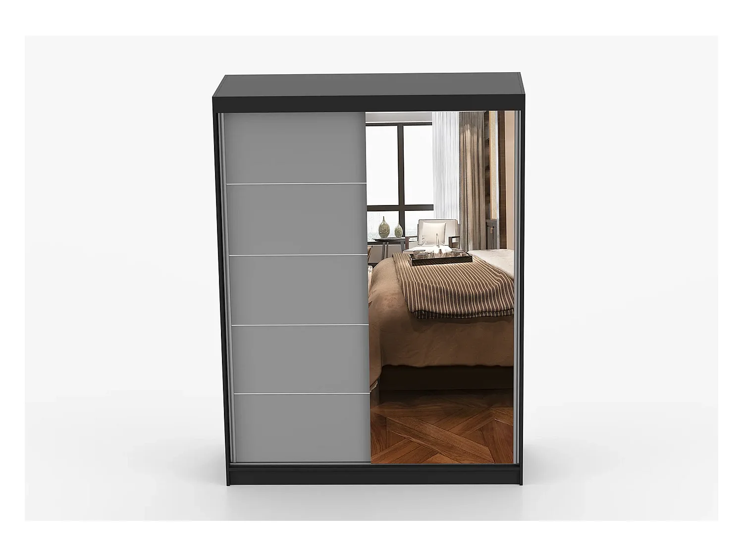 Armoire Vaiana 150 cm avec miroir - Noir - Gris