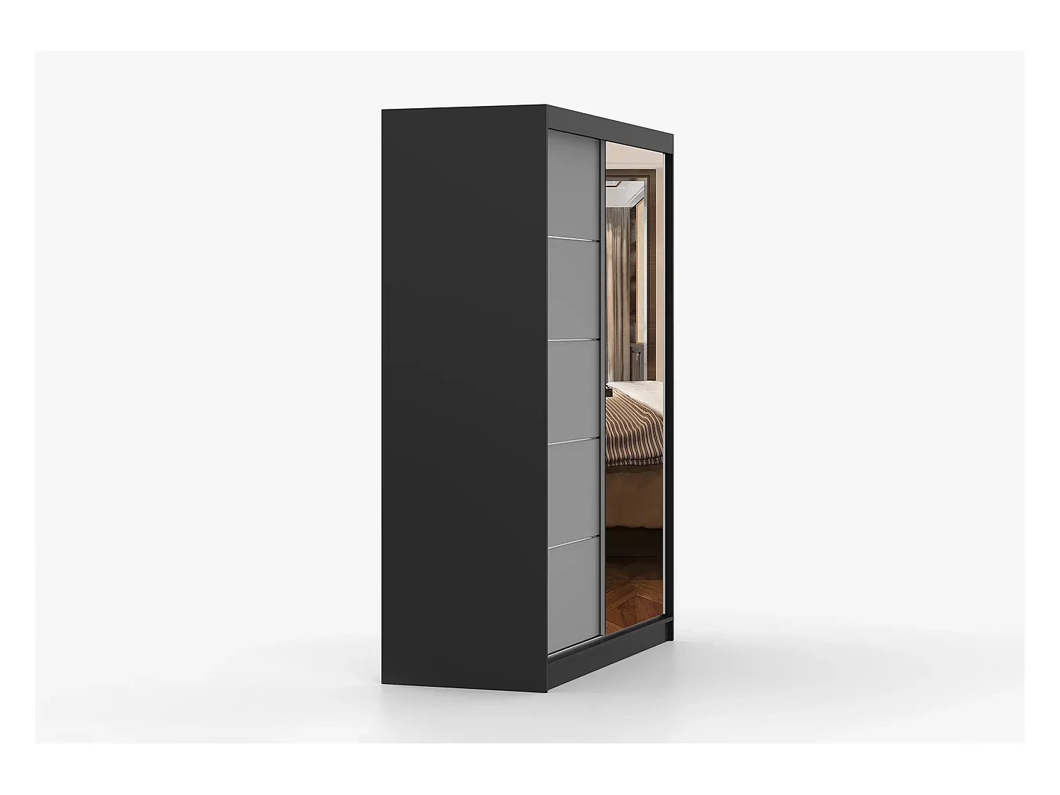Armoire Vaiana 150 cm avec miroir - Noir - Gris