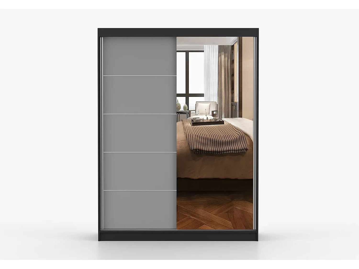 Armoire Vaiana 150 cm avec miroir - Noir - Gris