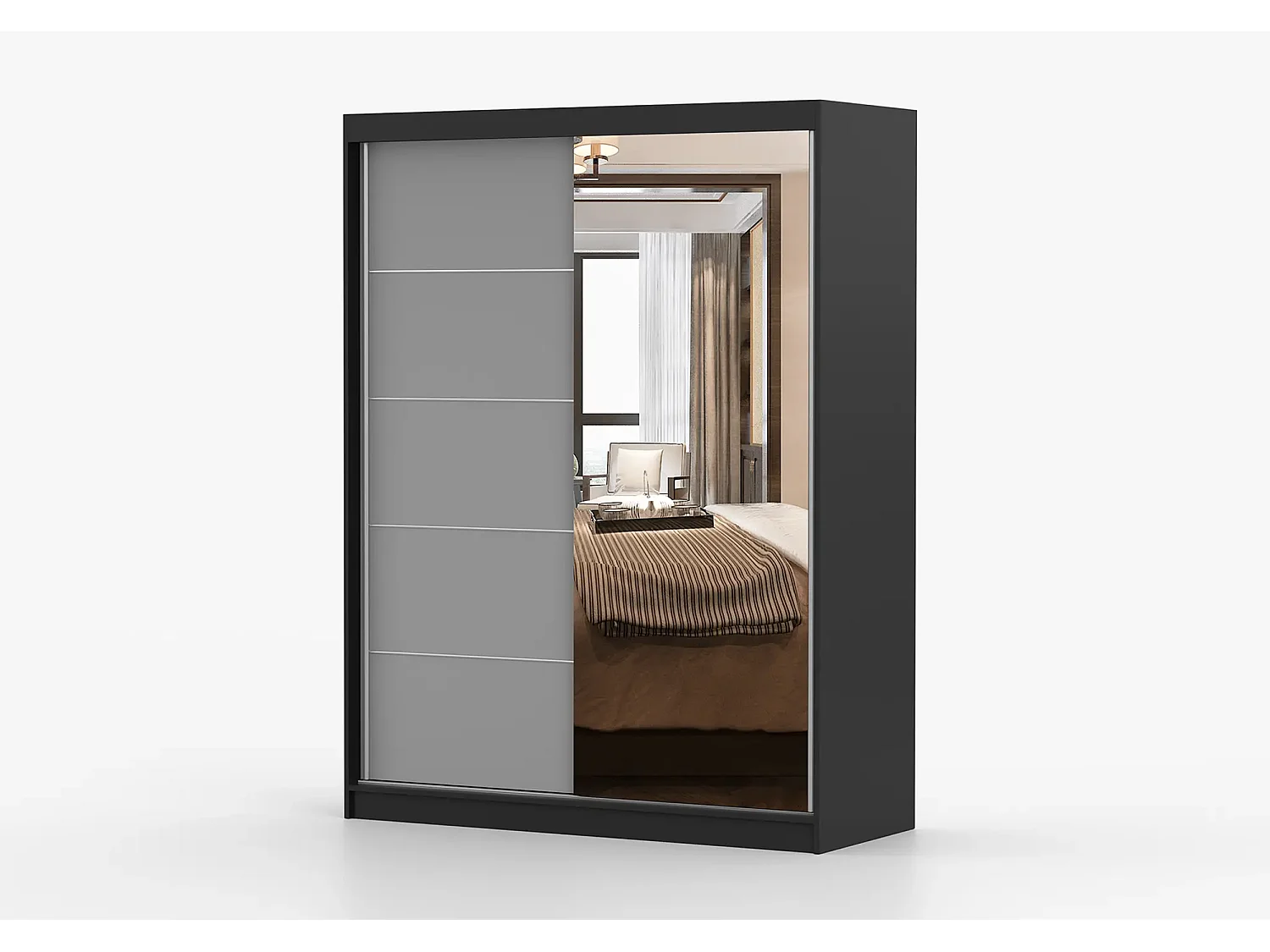 Armoire Vaiana 150 cm avec miroir - Noir - Gris
