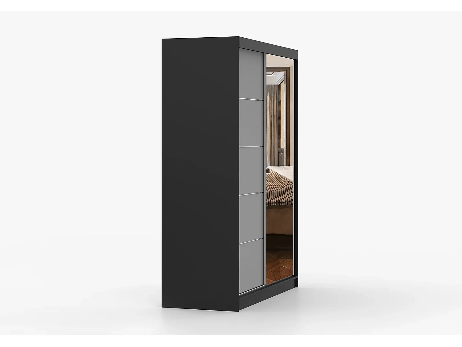 Armoire Vaiana 150 cm avec miroir - Noir - Gris