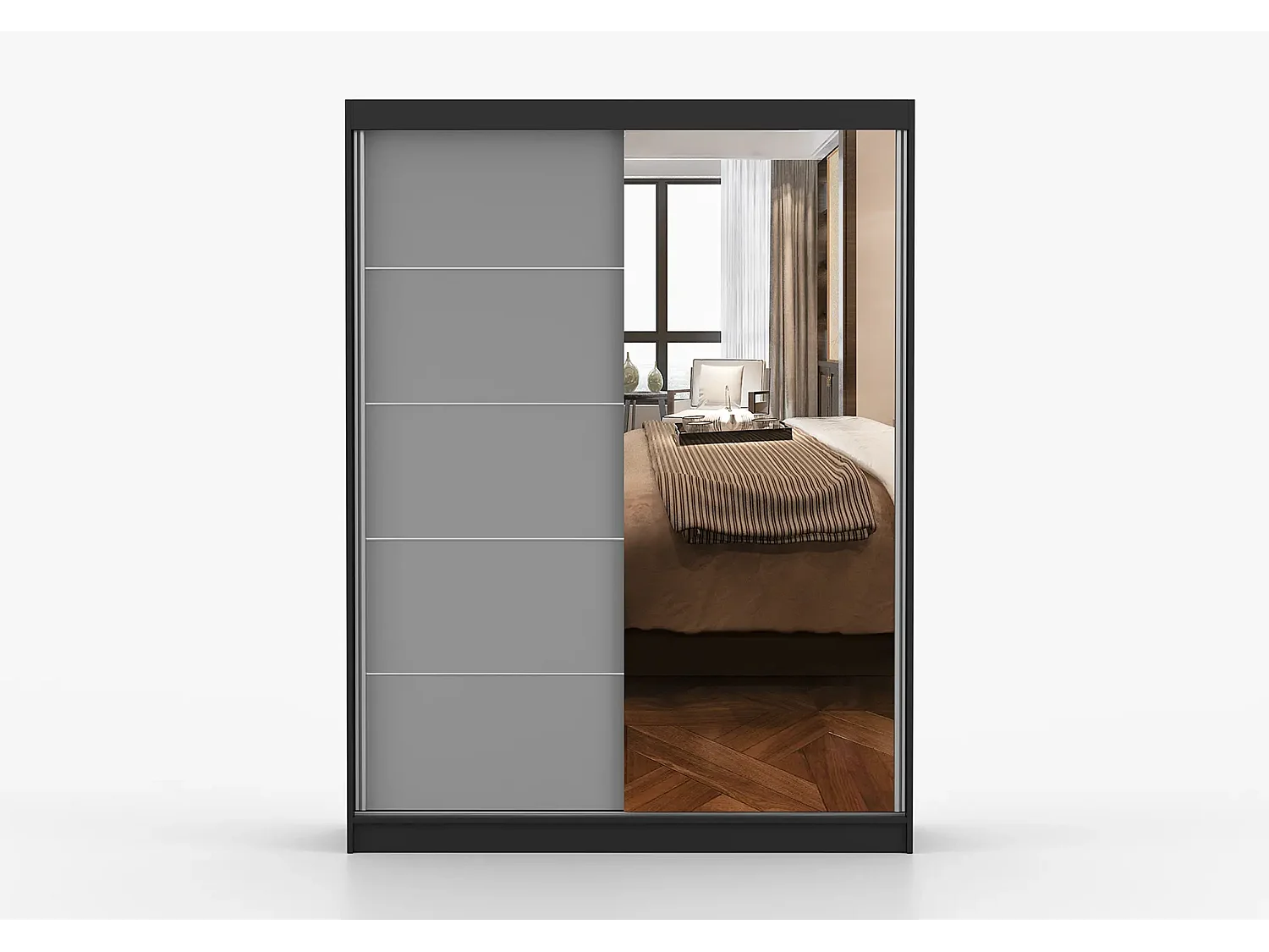 Armoire Vaiana 150 cm avec miroir - Noir - Gris