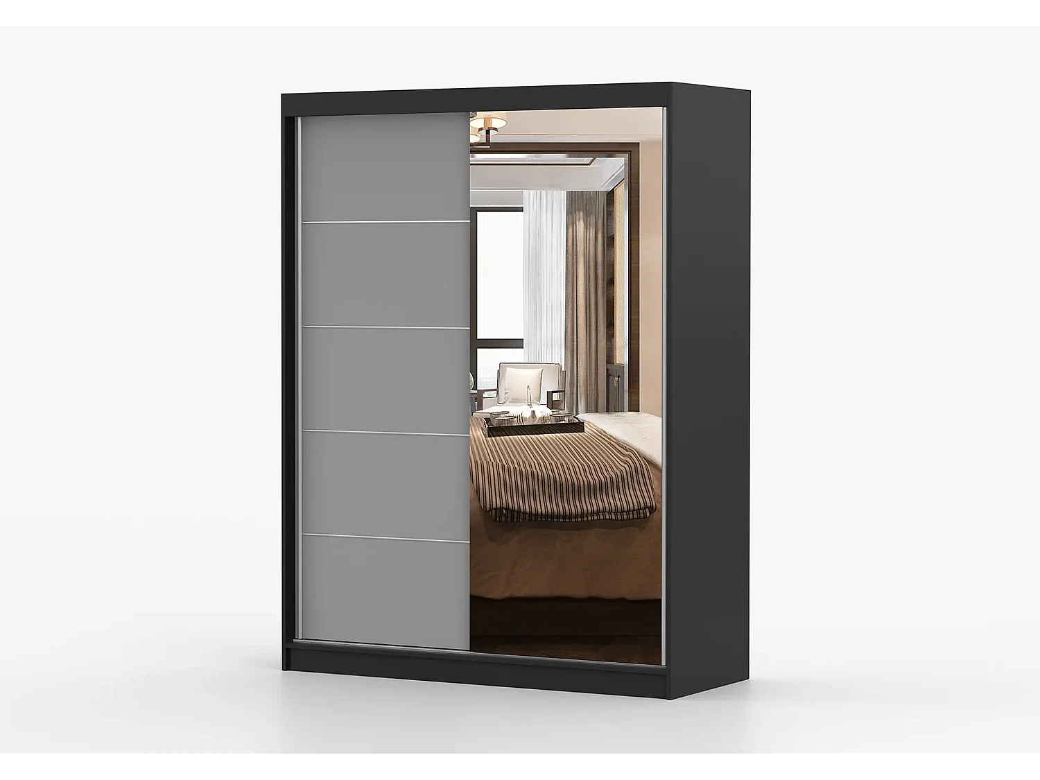Armoire Vaiana 150 cm avec miroir - Noir - Gris