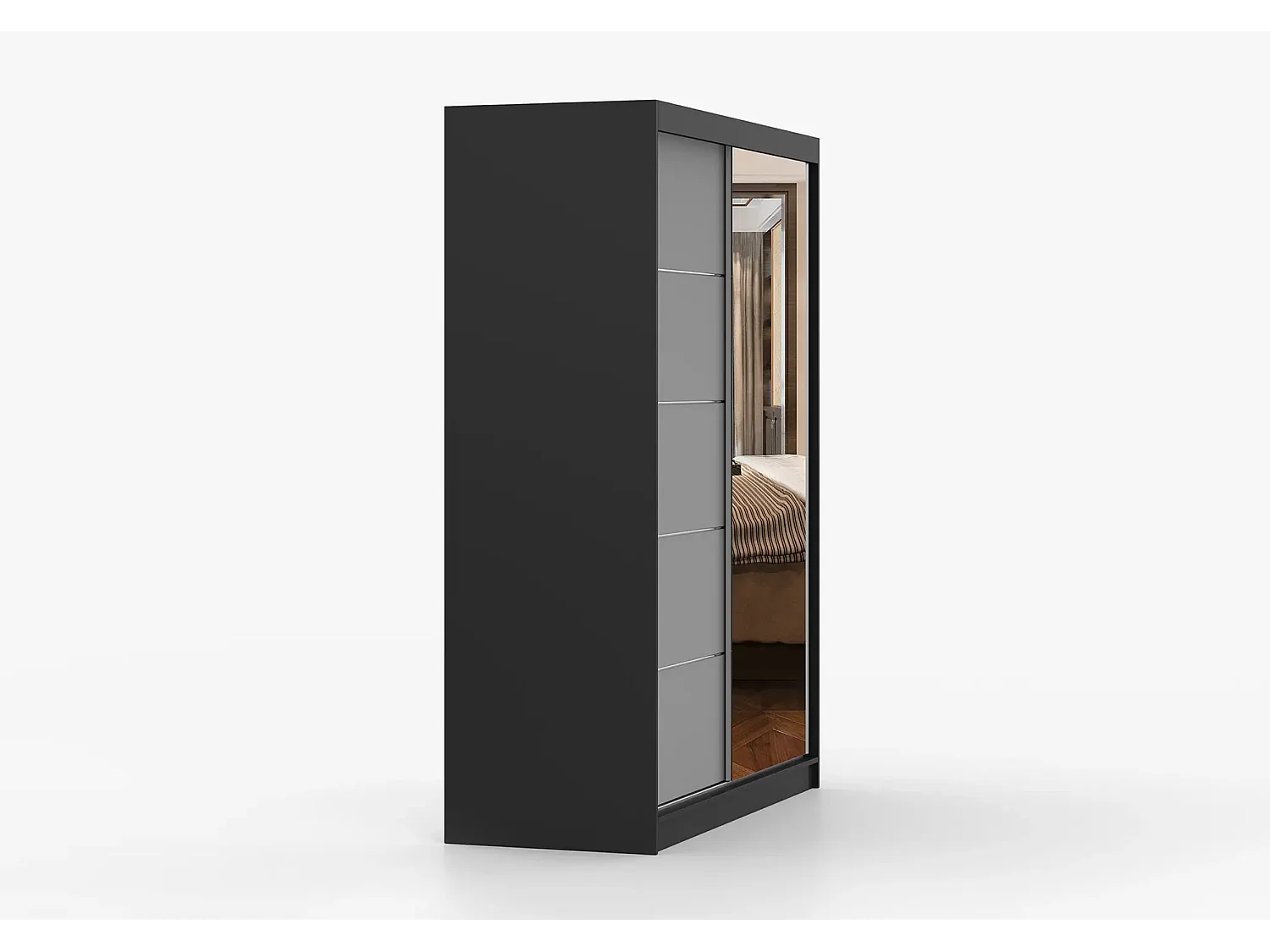 Armoire Vaiana 150 cm avec miroir - Noir - Gris
