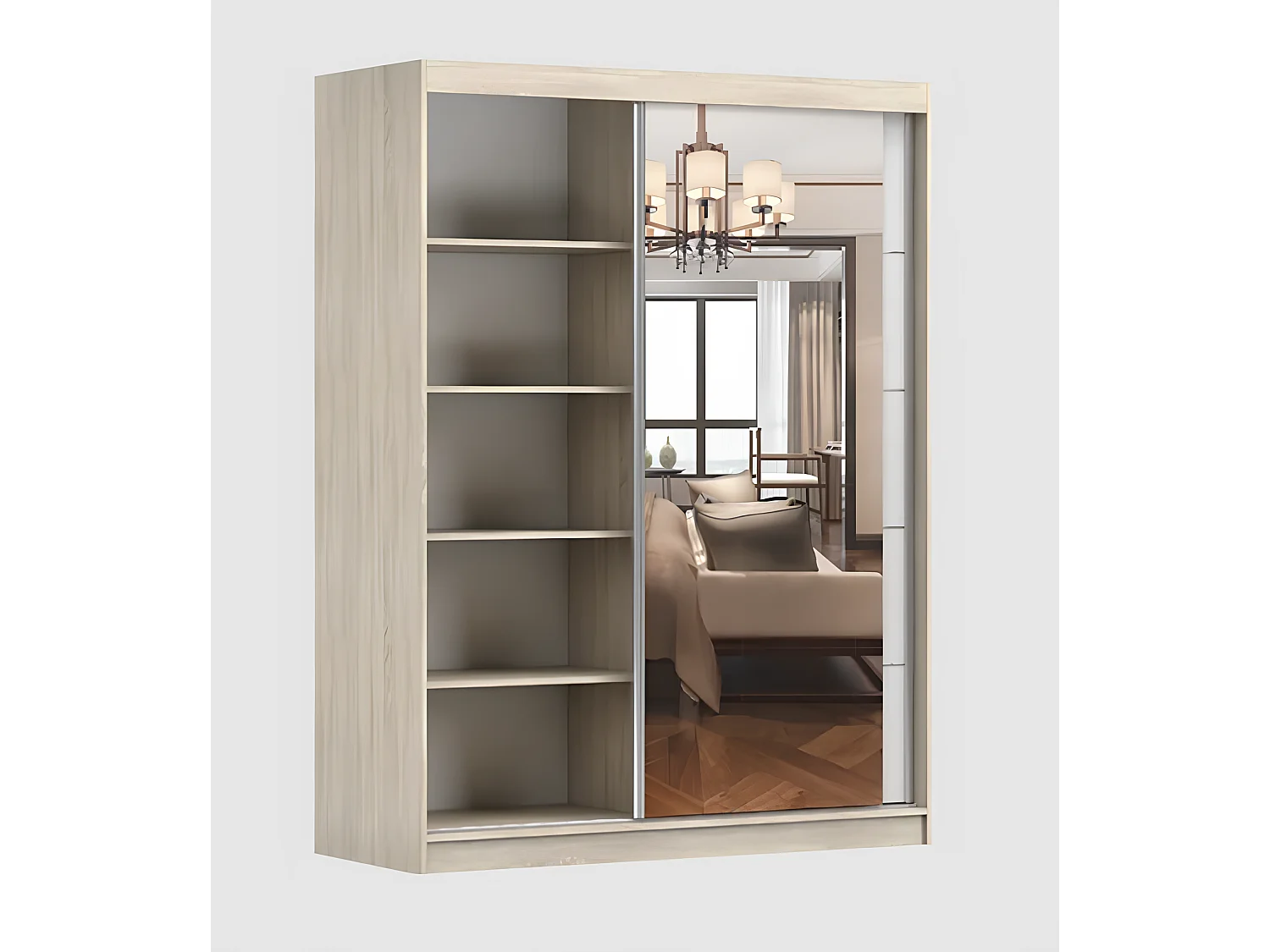 Armoire Vaiana 150 cm avec miroir - Noir - Gris