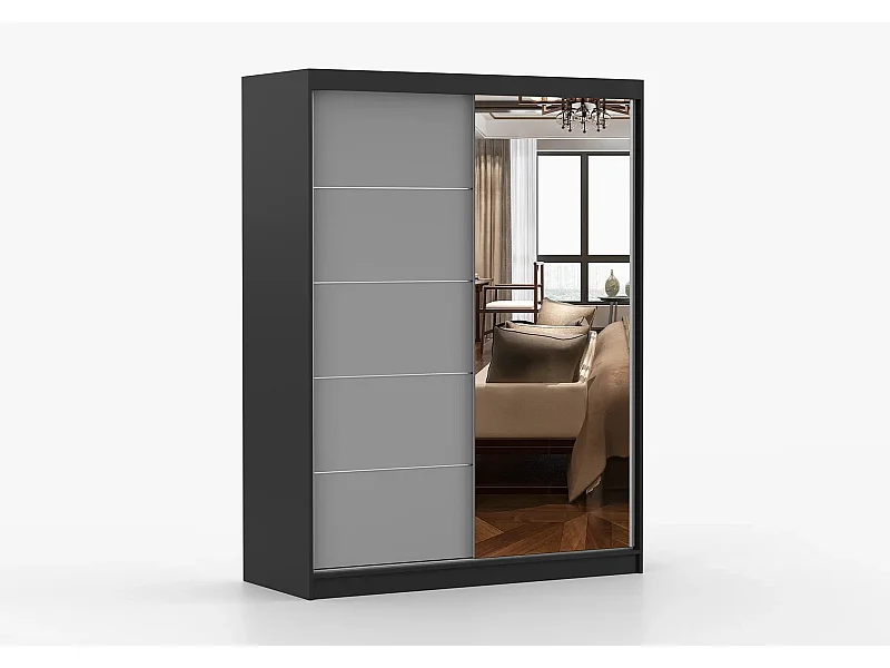 Armoire Vaiana 150 cm avec miroir - Noir - Gris