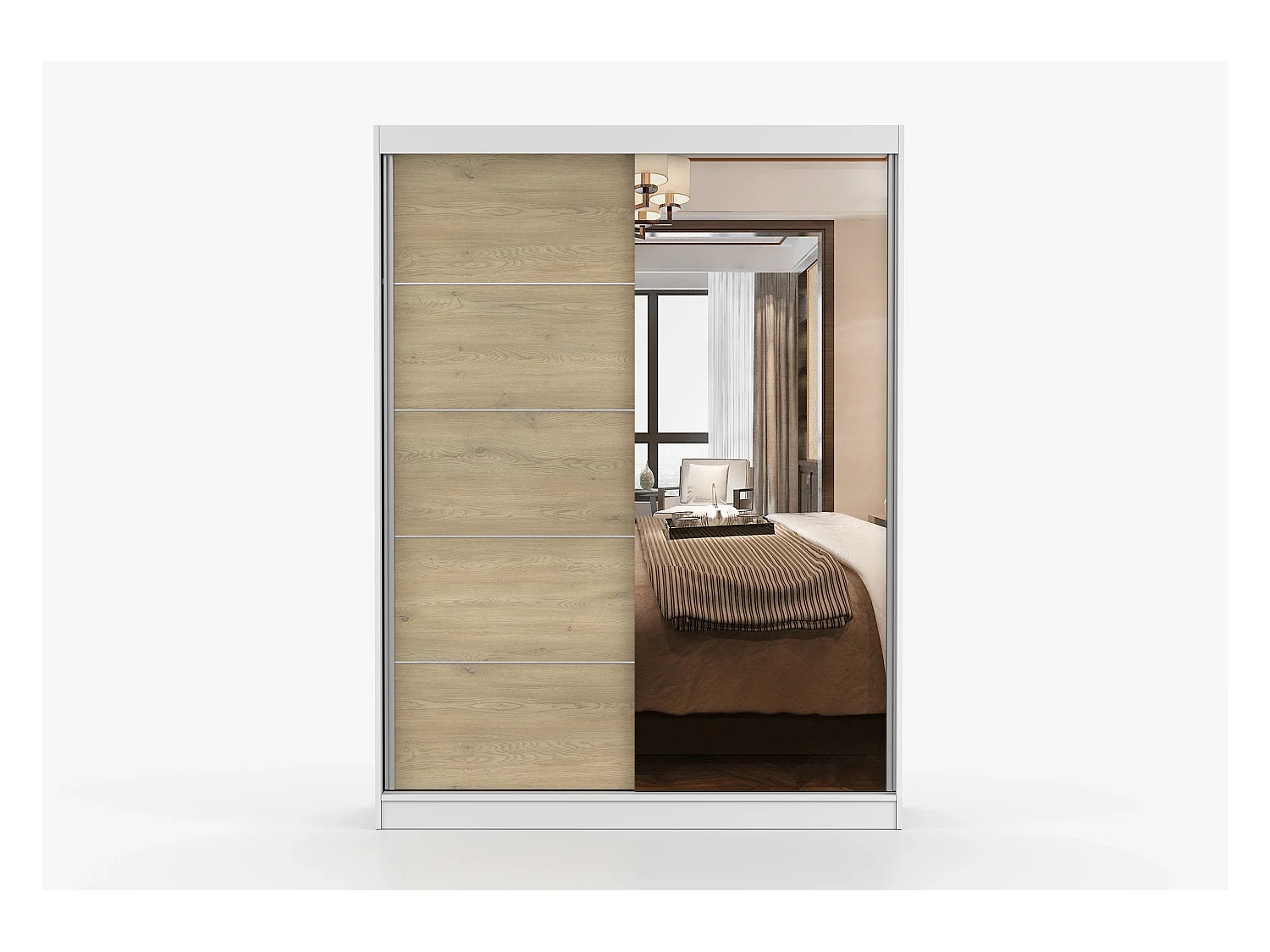 Armoire Aileen 150 cm avec miroir - Blanc - Chêne crémone