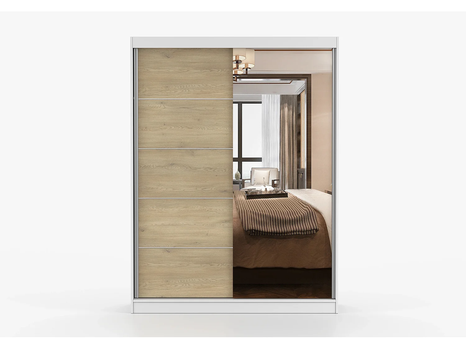 Armoire Aileen 150 cm avec miroir - Blanc - Chêne crémone