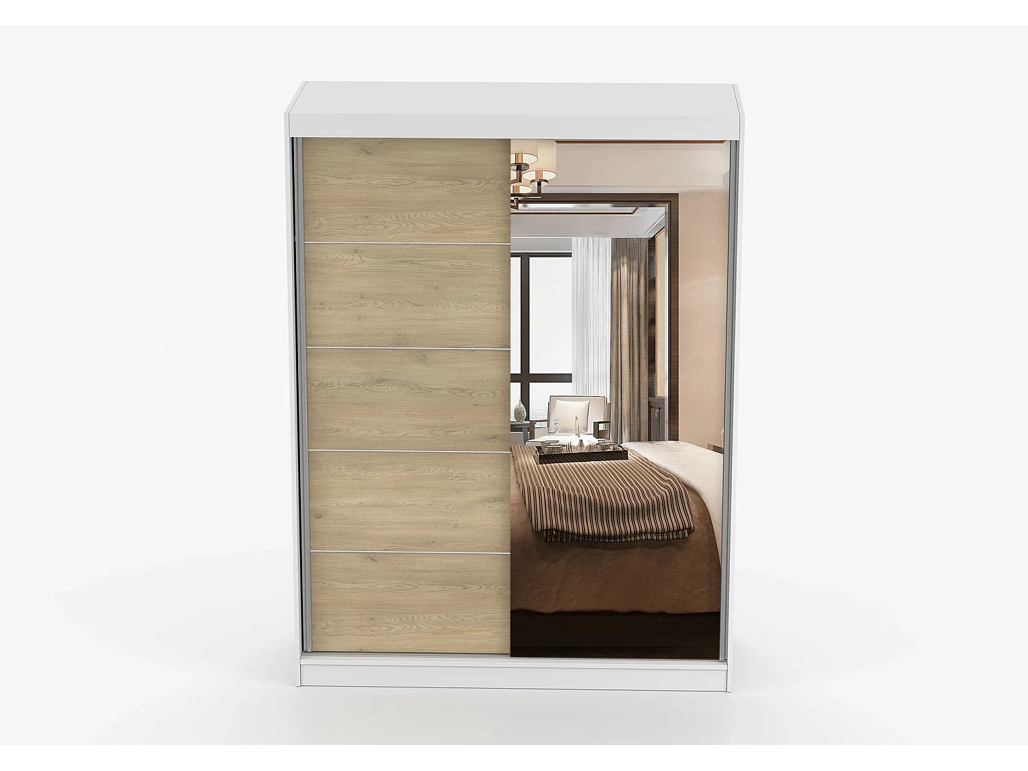 Armoire Aileen 150 cm avec miroir - Blanc - Chêne crémone