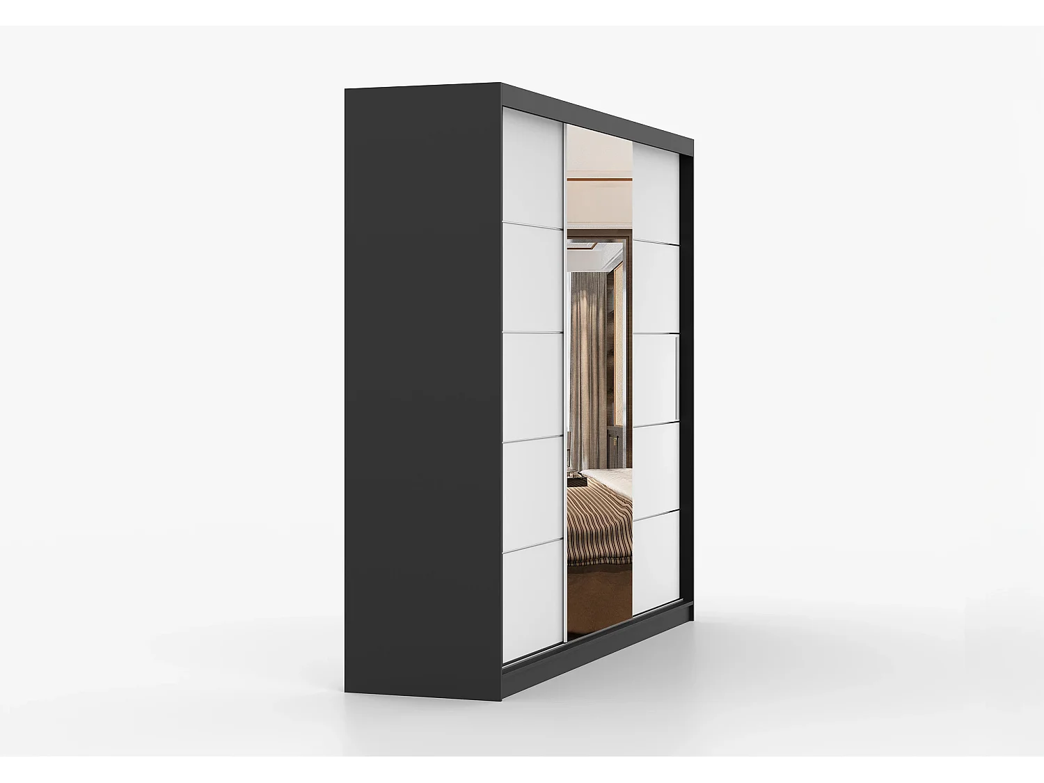 Armoire Olympe 233 cm avec miroir - Noir - Blanc