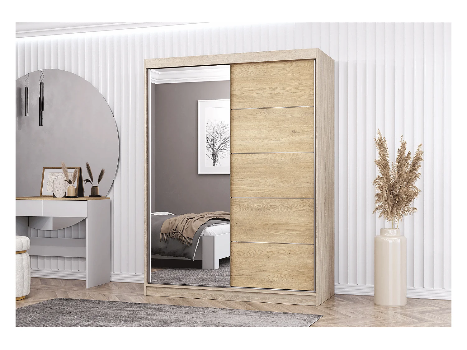 Armoire Aileen 150 cm avec miroir - Chêne - Chêne crémone