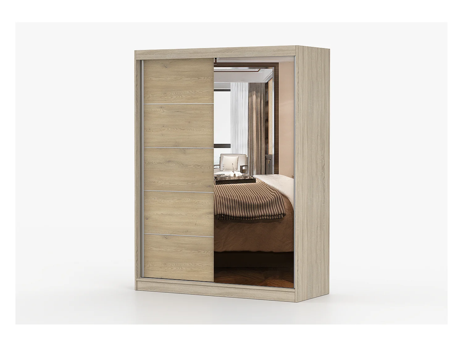 Armoire Aileen 150 cm avec miroir - Chêne - Chêne crémone