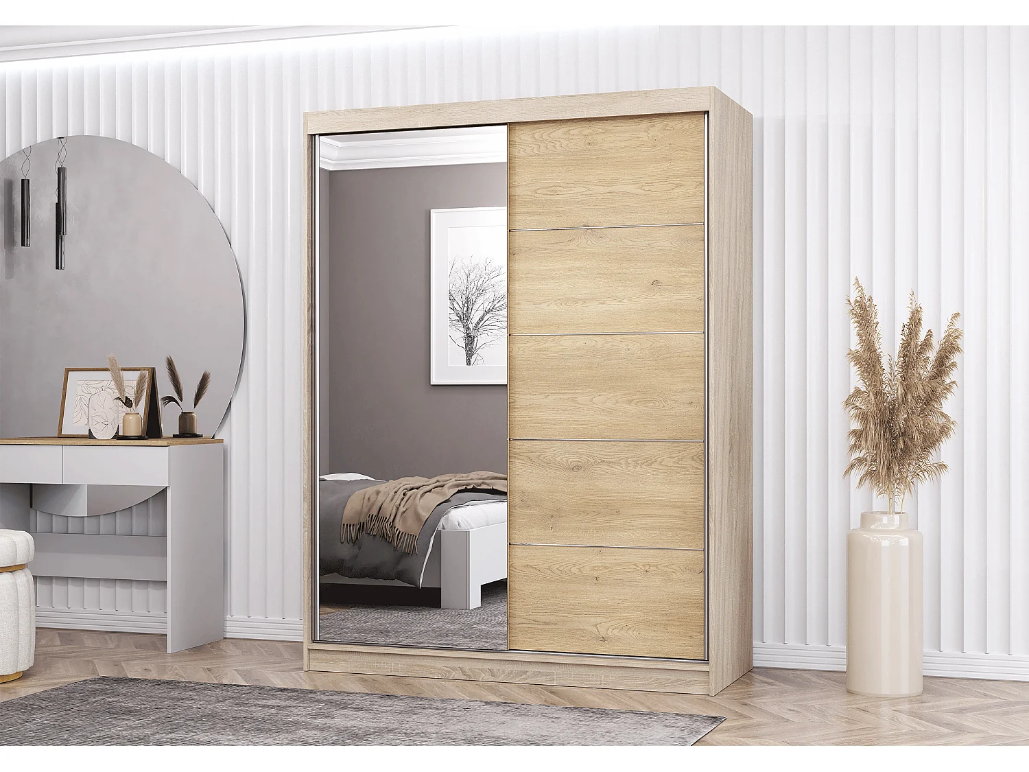 Armoire Aileen 150 cm avec miroir - Chêne - Chêne crémone