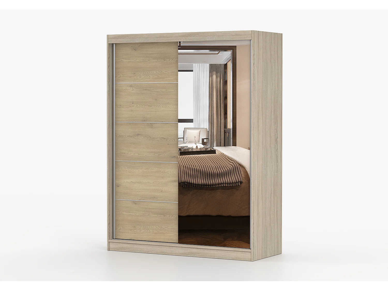 Armoire Aileen 150 cm avec miroir - Chêne - Chêne crémone