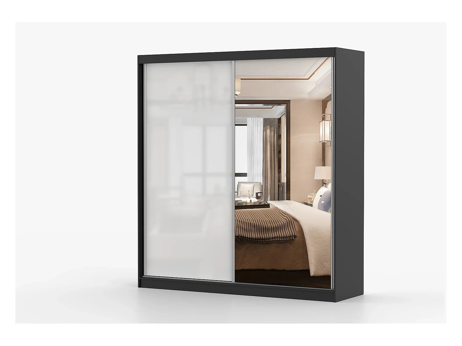 Armoire Orphée 203 cm avec miroir - Noir - Blanc