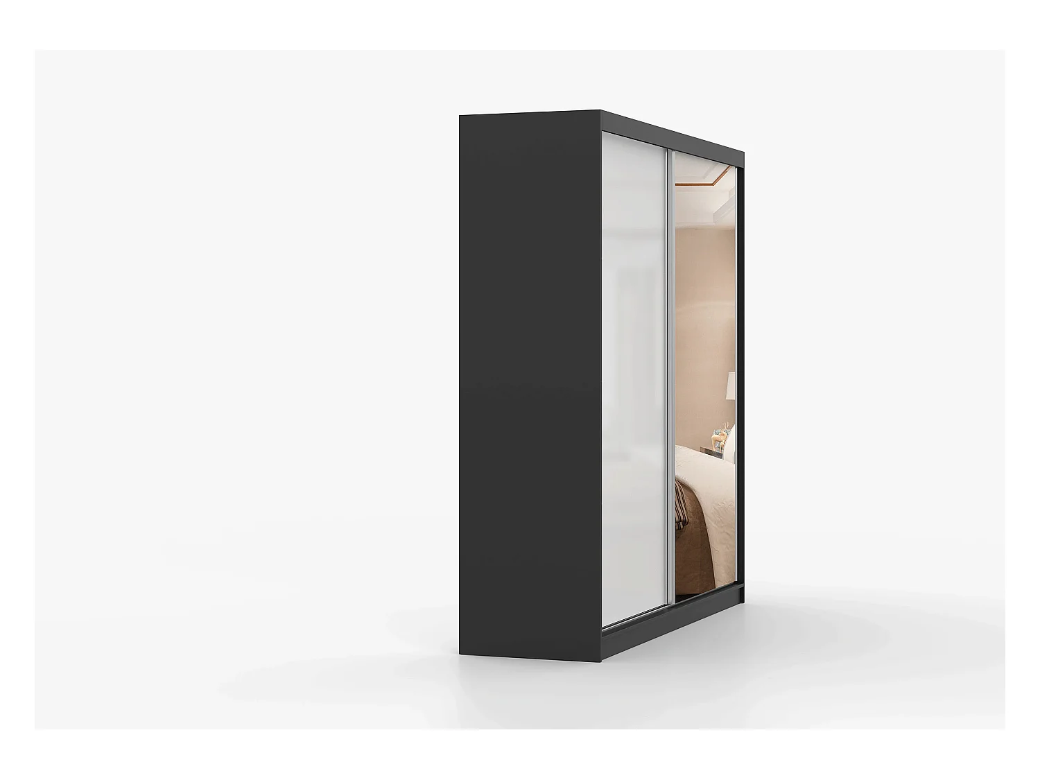 Armoire Orphée 203 cm avec miroir - Noir - Blanc