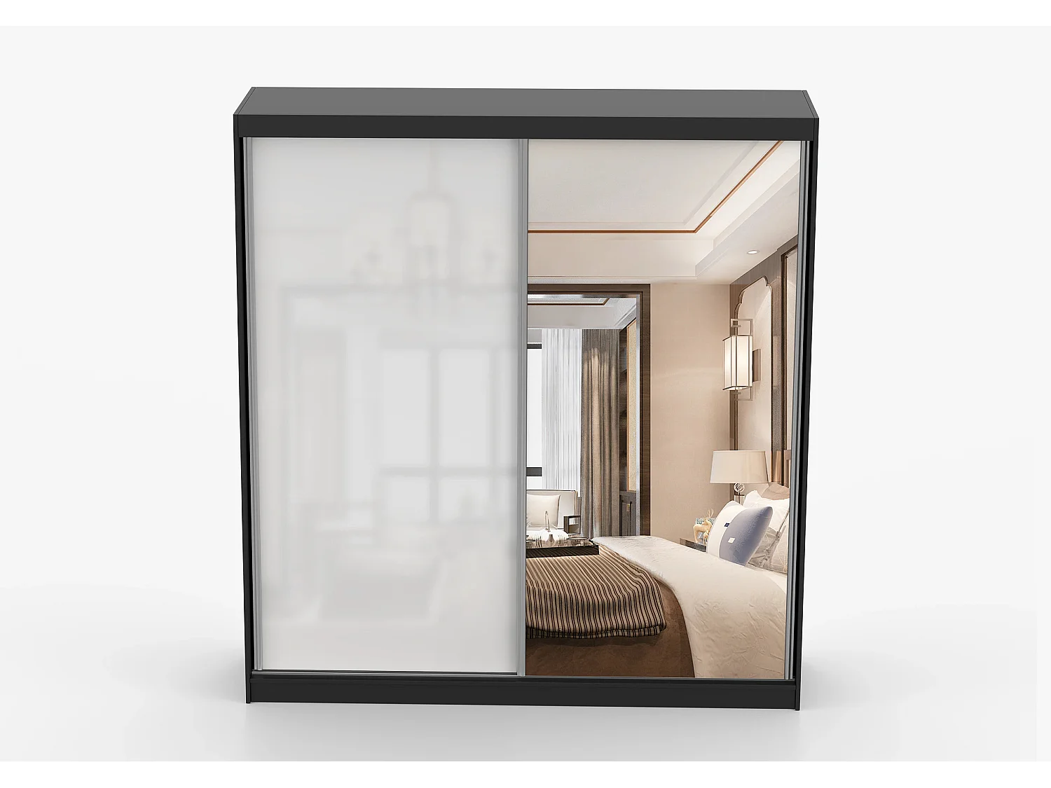 Armoire Orphée 203 cm avec miroir - Noir - Blanc