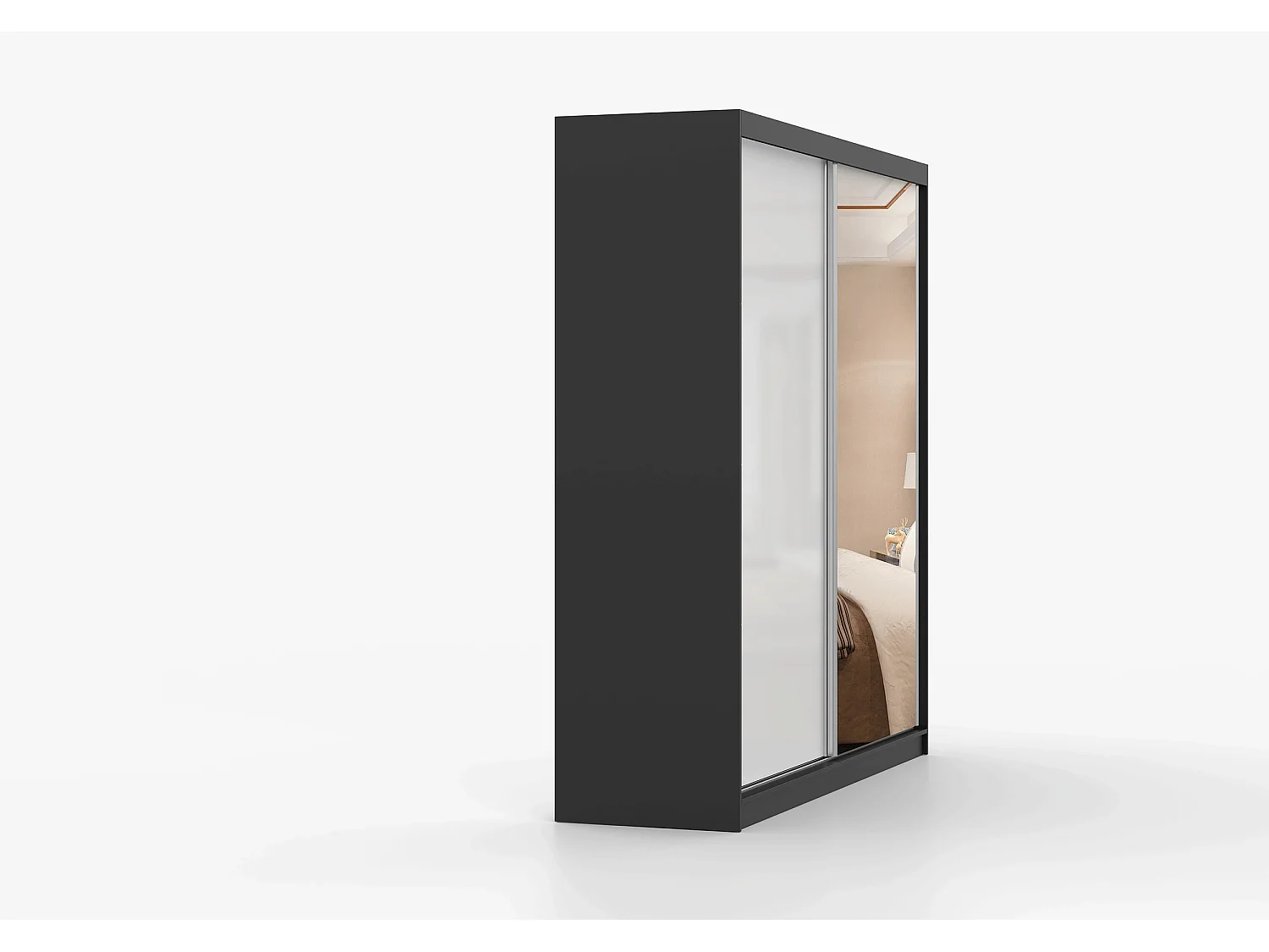 Armoire Orphée 203 cm avec miroir - Noir - Blanc