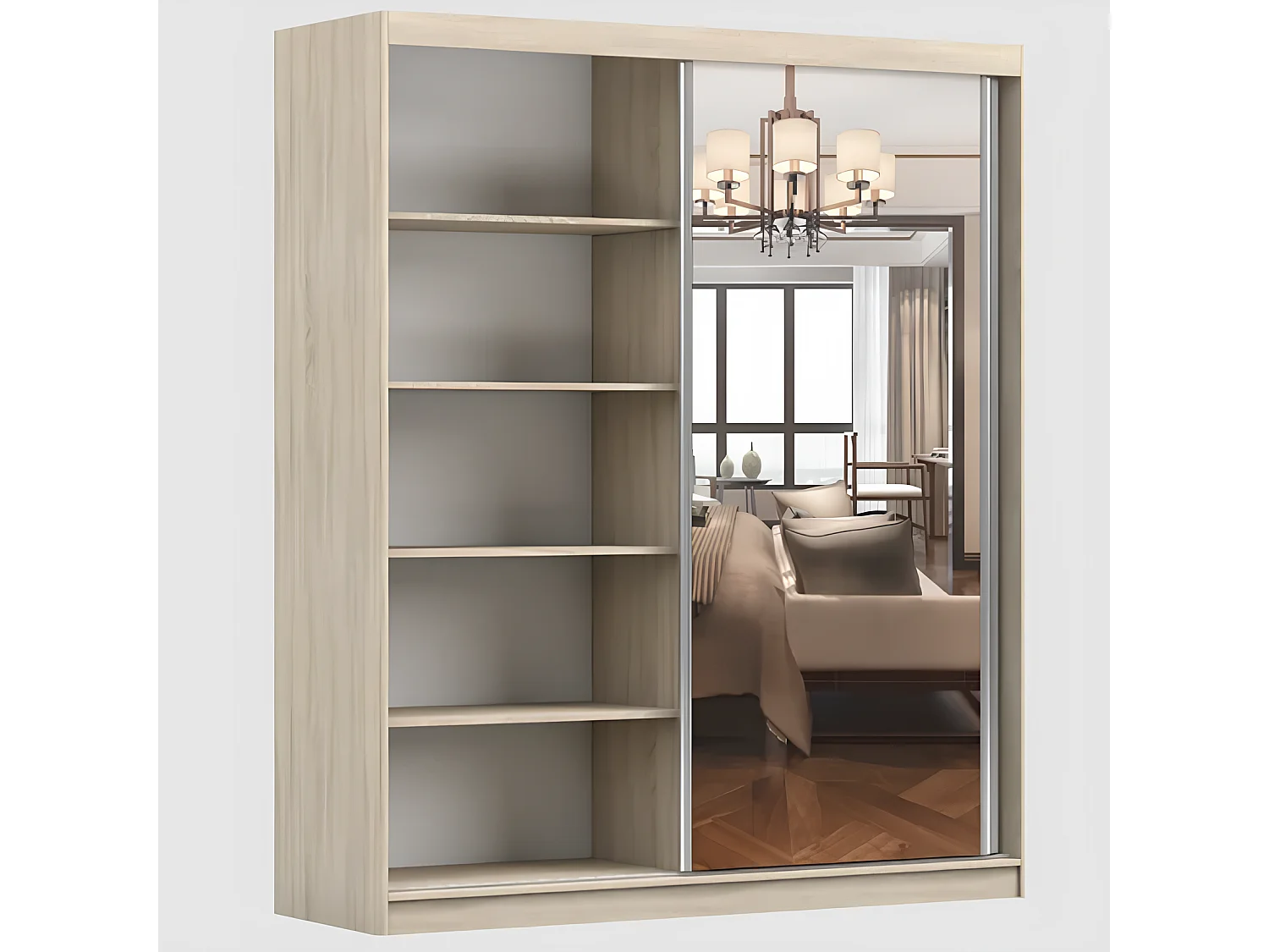 Armoire Orphée 203 cm avec miroir - Noir - Blanc