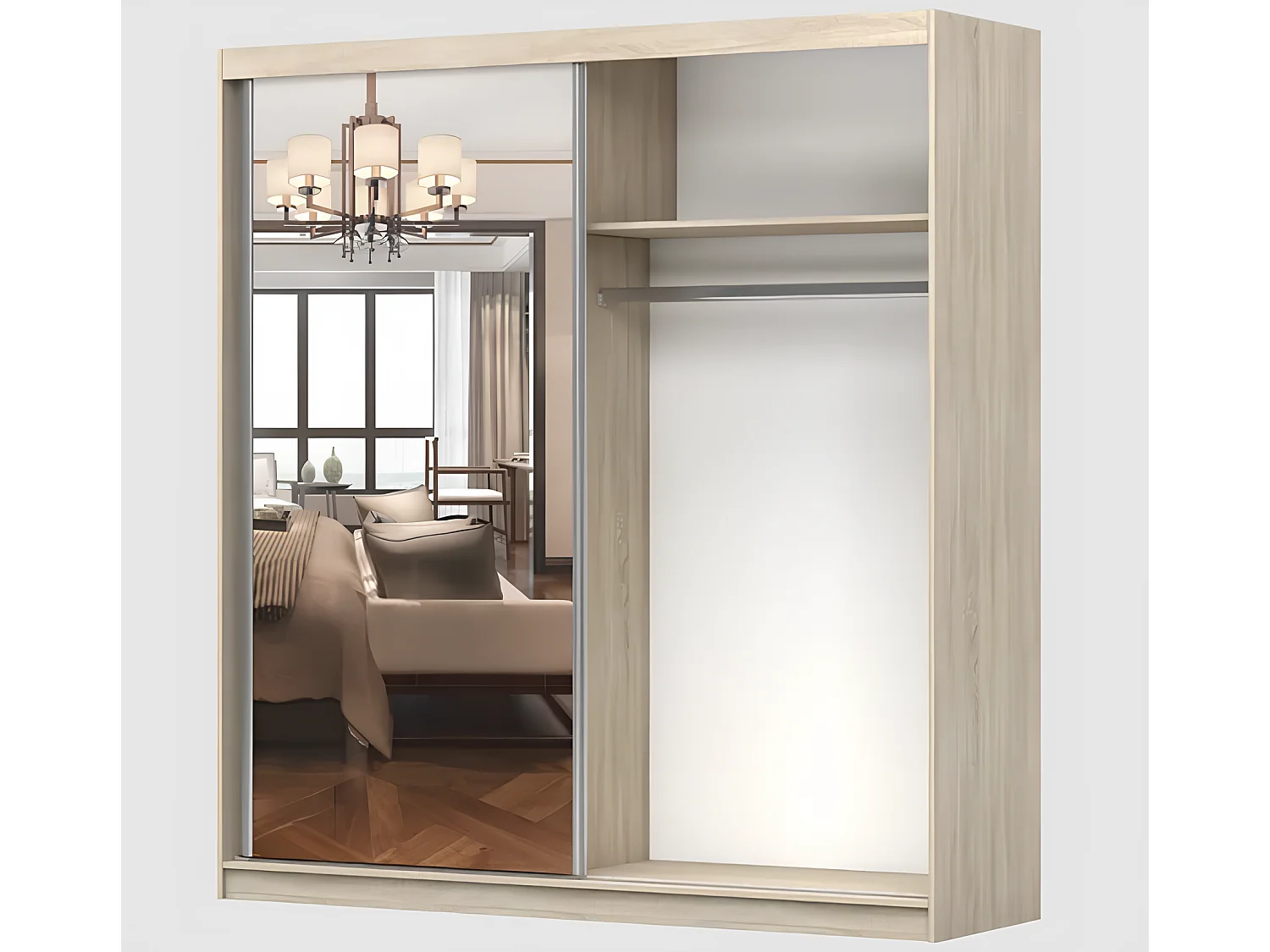 Armoire Orphée 203 cm avec miroir - Noir - Blanc