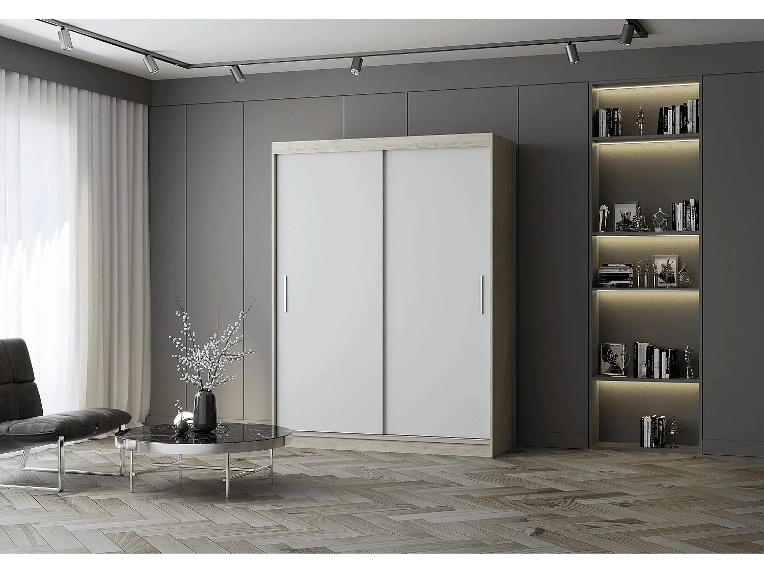 Armoire Elsinore 150 cm - Chêne - Blanc