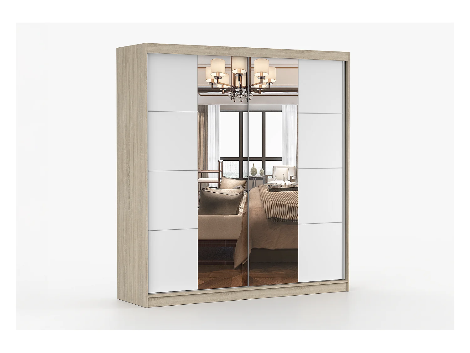 Armoire Helis 203 avec miroir - Chêne - Blanc