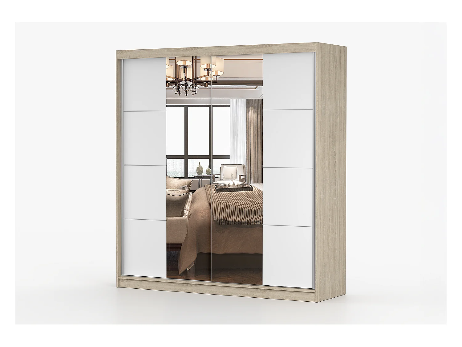 Armoire Helis 203 avec miroir - Chêne - Blanc