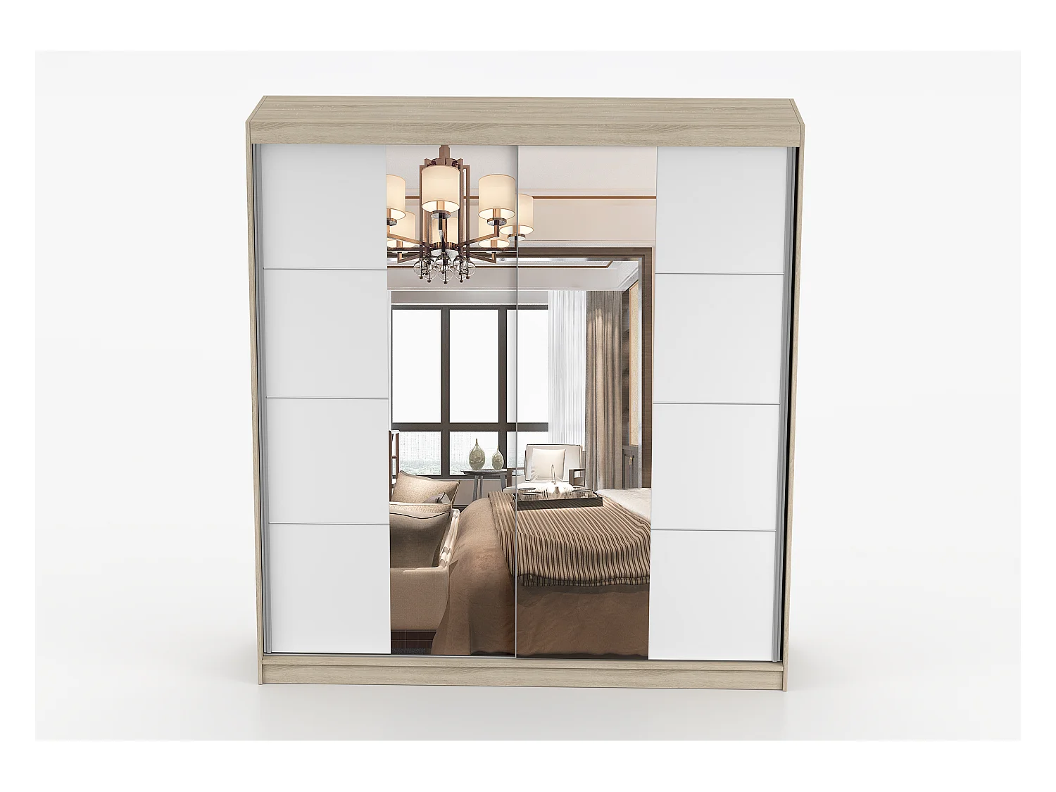 Armoire Helis 203 avec miroir - Chêne - Blanc