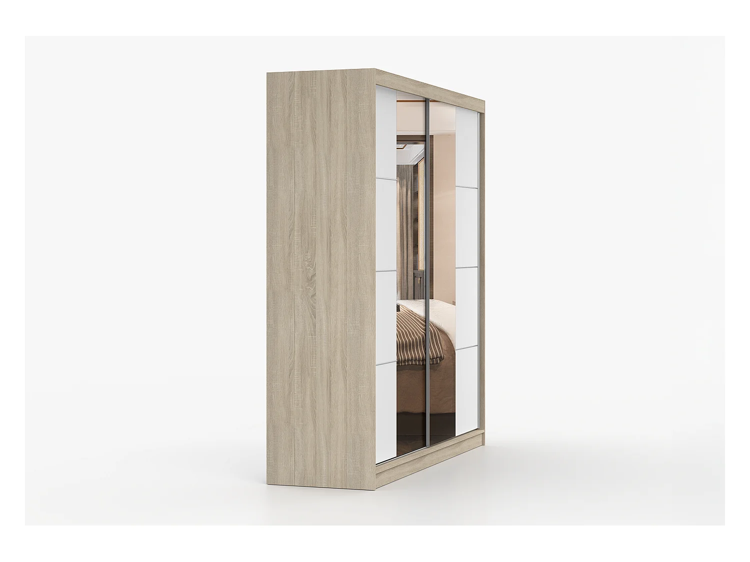 Armoire Helis 203 avec miroir - Chêne - Blanc