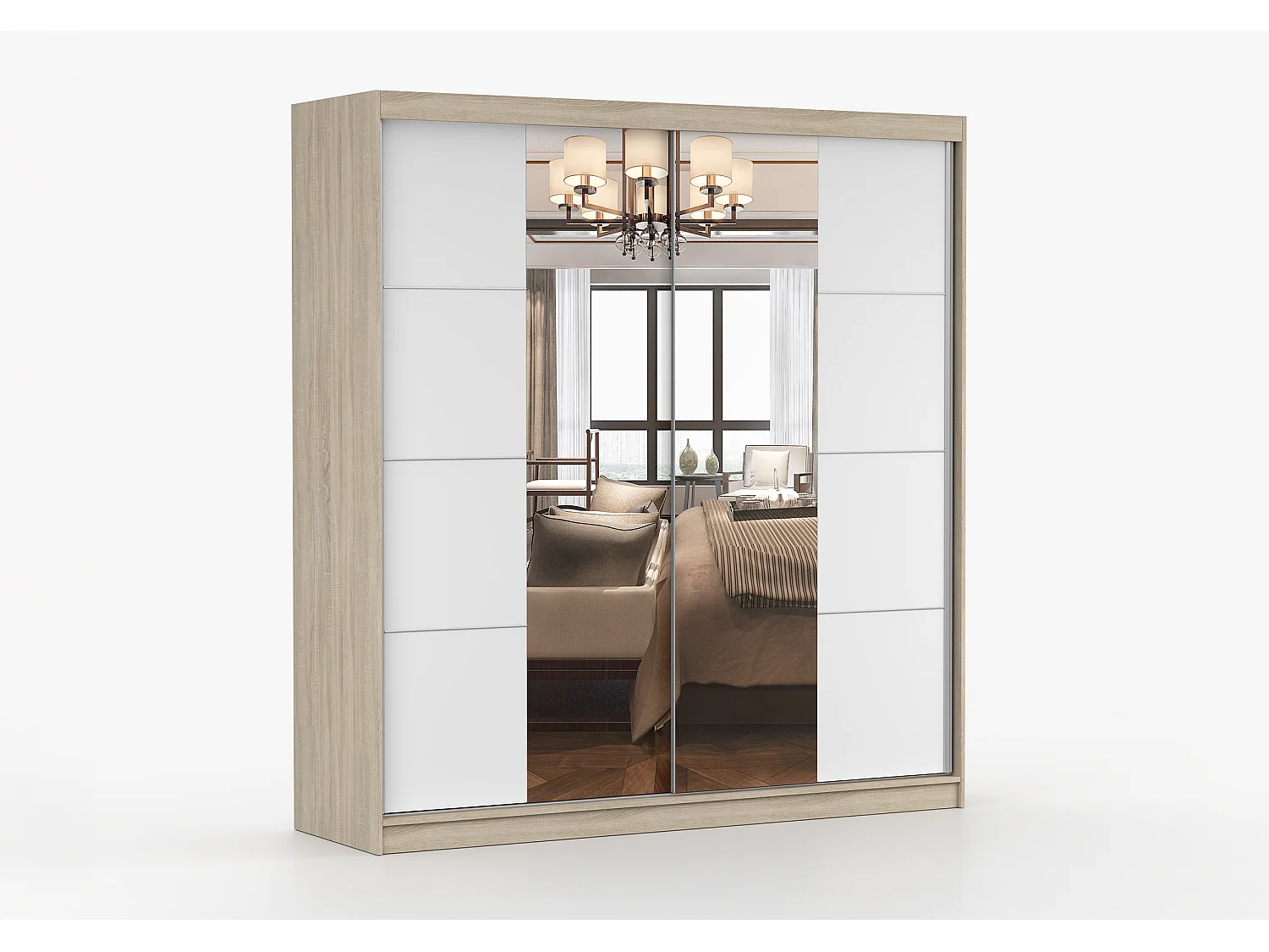 Armoire Helis 203 avec miroir - Chêne - Blanc