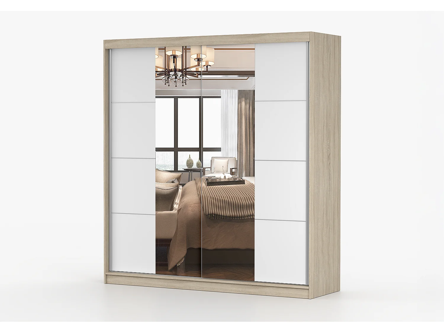 Armoire Helis 203 avec miroir - Chêne - Blanc