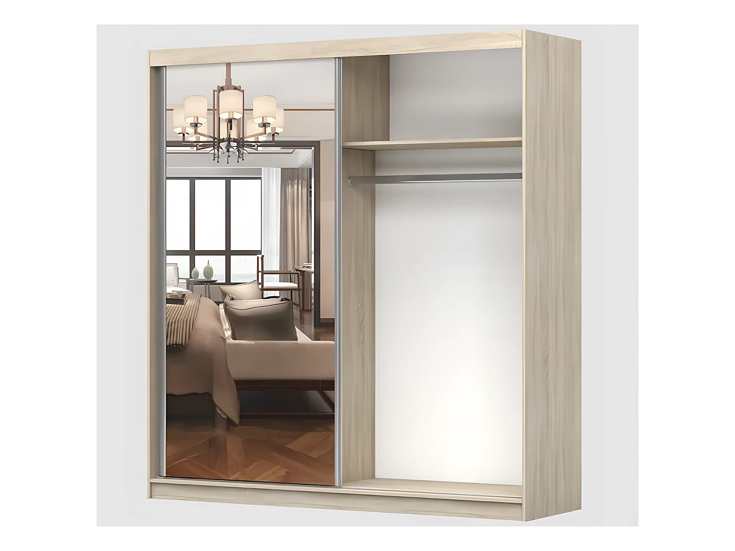 Armoire Orphée 203 cm avec miroir - Blanc