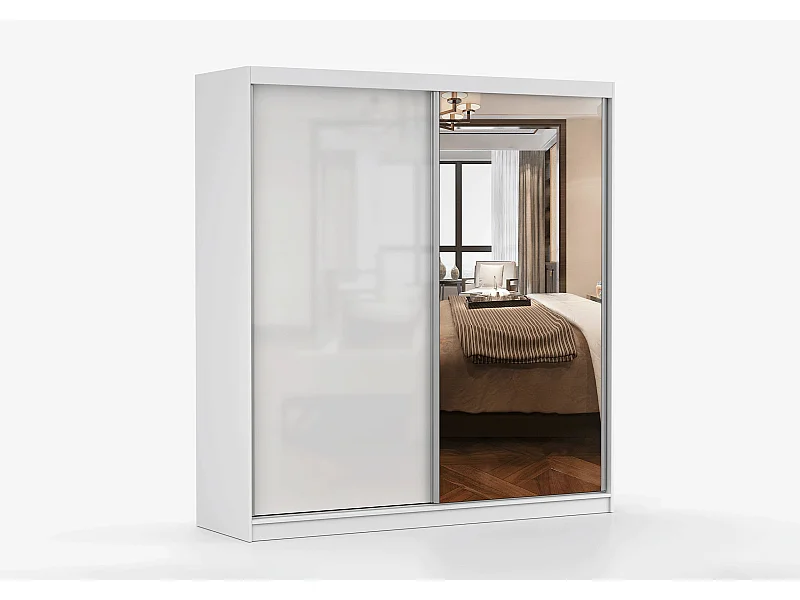 Armoire Orphée 203 cm avec miroir - Blanc