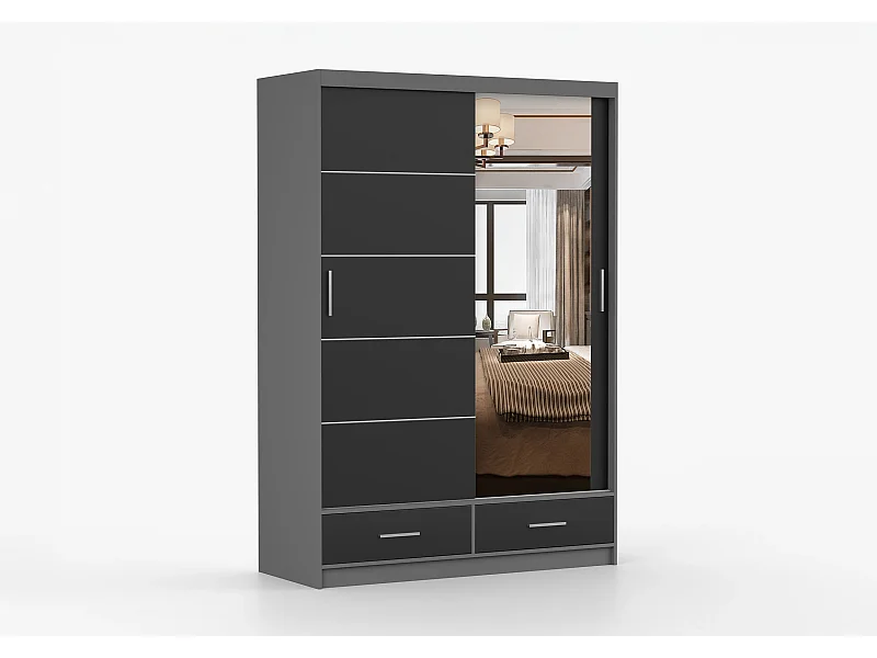 Armoire Silvana 150 cm avec miroir - Gris - Noir