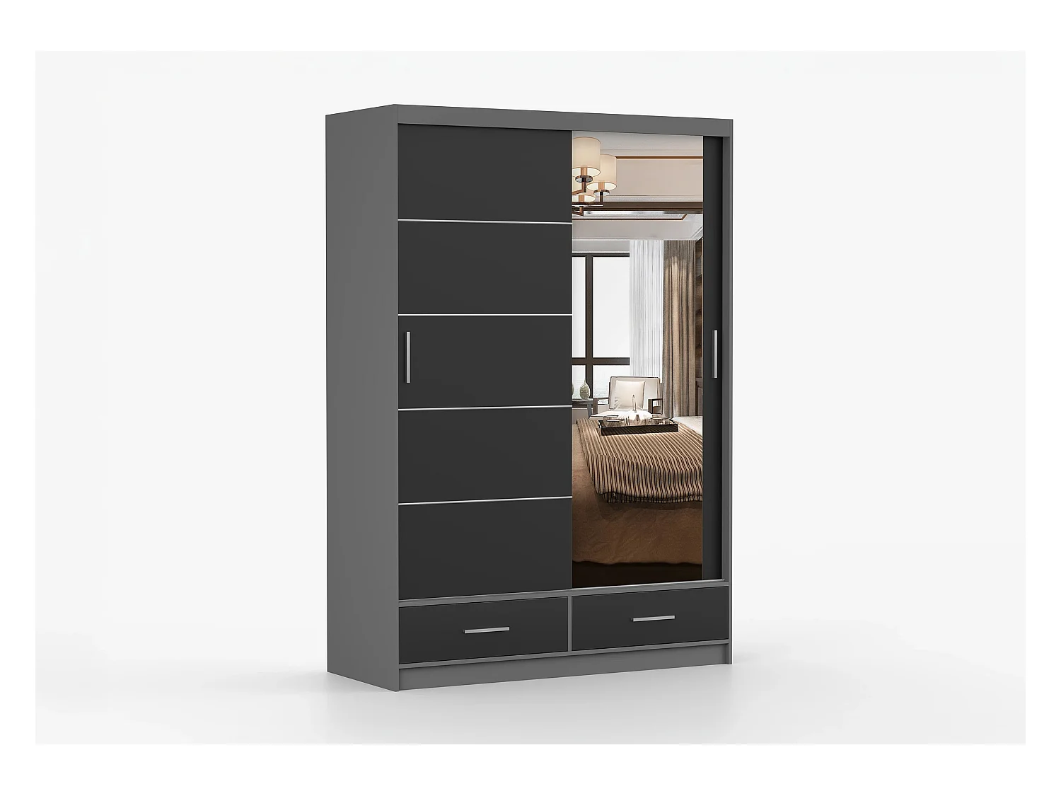 Armoire Silvana 150 cm avec miroir - Gris - Noir