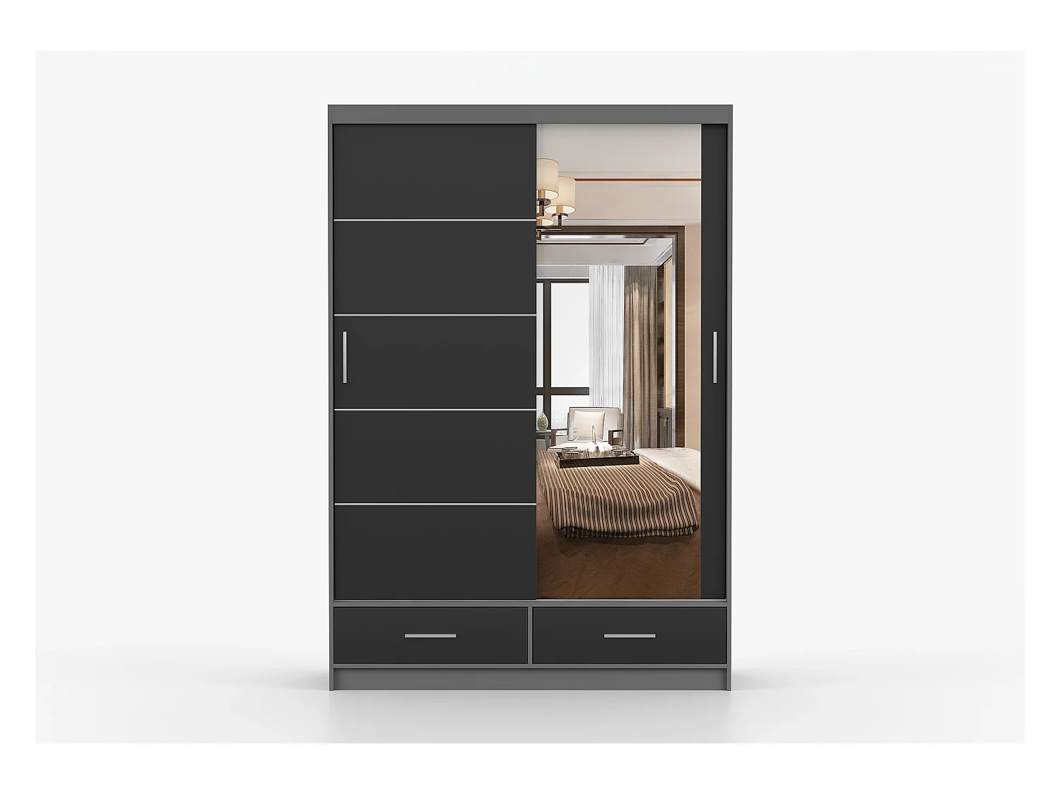 Armoire Silvana 150 cm avec miroir - Gris - Noir